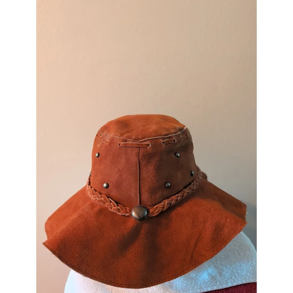 Vintage Floppy Suede Leather Hat hippie boho Brown Large.